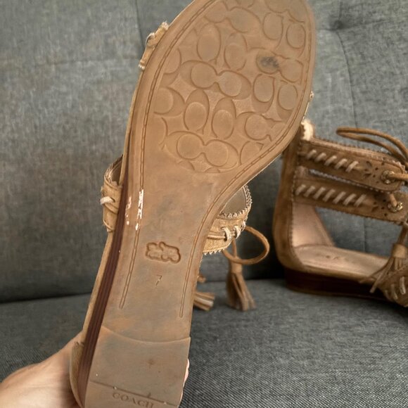 Coach Gladiator Tie Up Suede Wedge Sandals - Picture 6 of 8